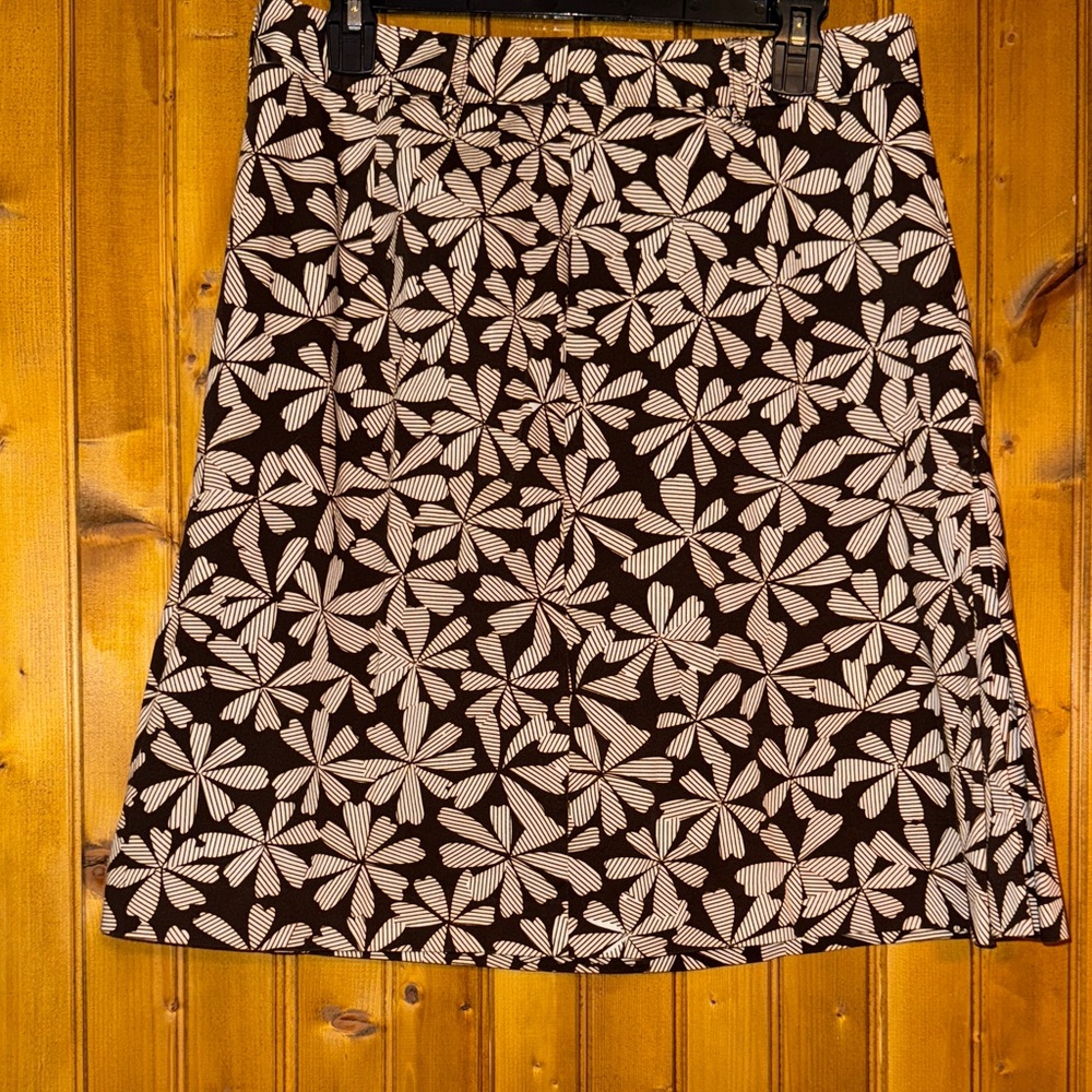 Willi Smith Brown and White Patterned A-Line Skirt